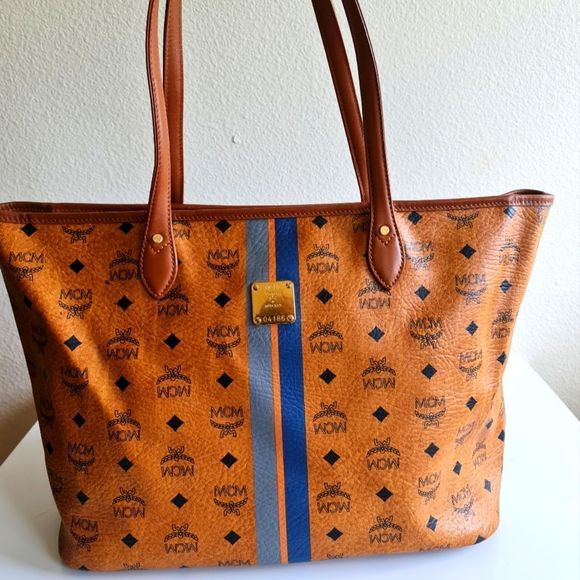 MCM Handbags - MCM Visetos Striped Shopper Tote Cognac